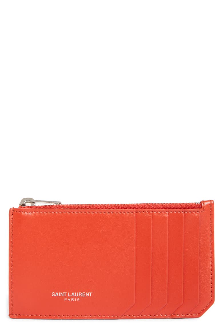 Fragments Leather Zip Card Case, Main, color, RED ORANGE