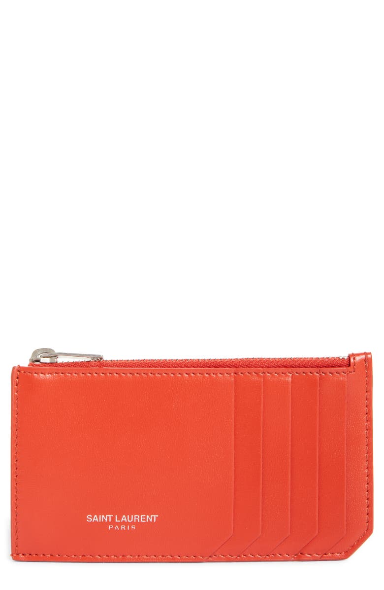 Saint Laurent Fragments Leather Zip Card Case, Main, color, 