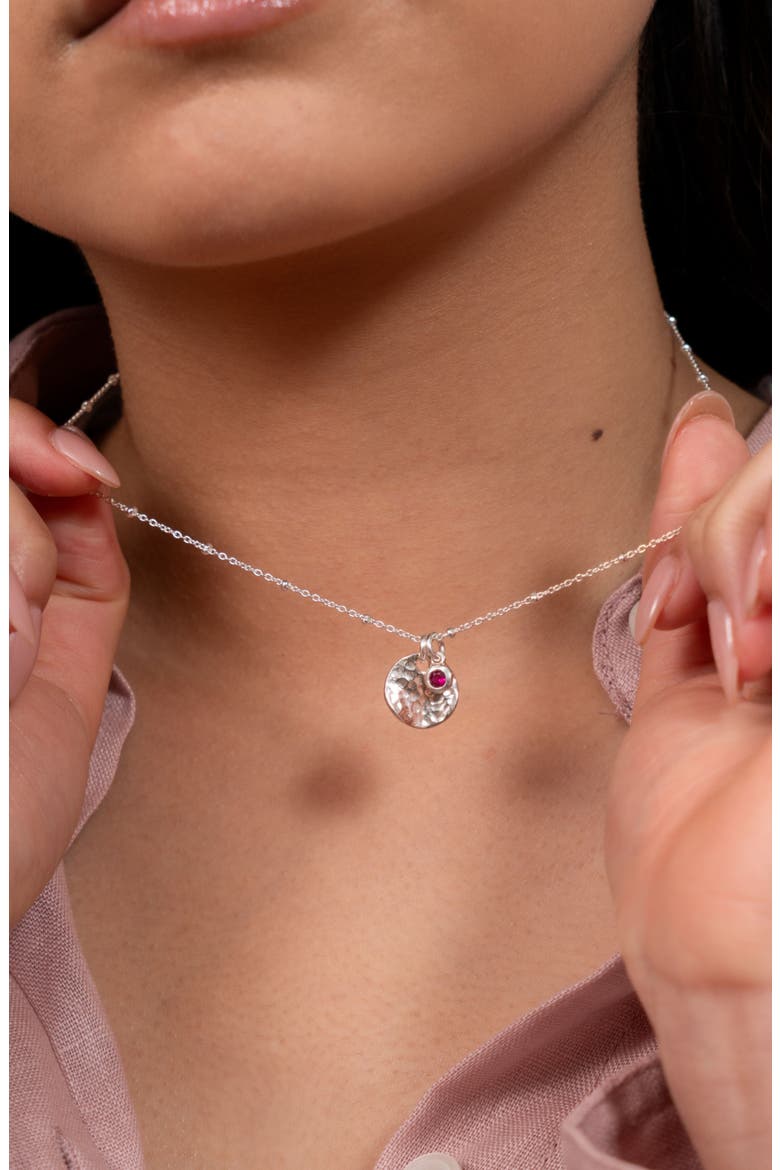 Hammered Disc & Ruby Array Necklace, Alternate, color, Sterling Silver