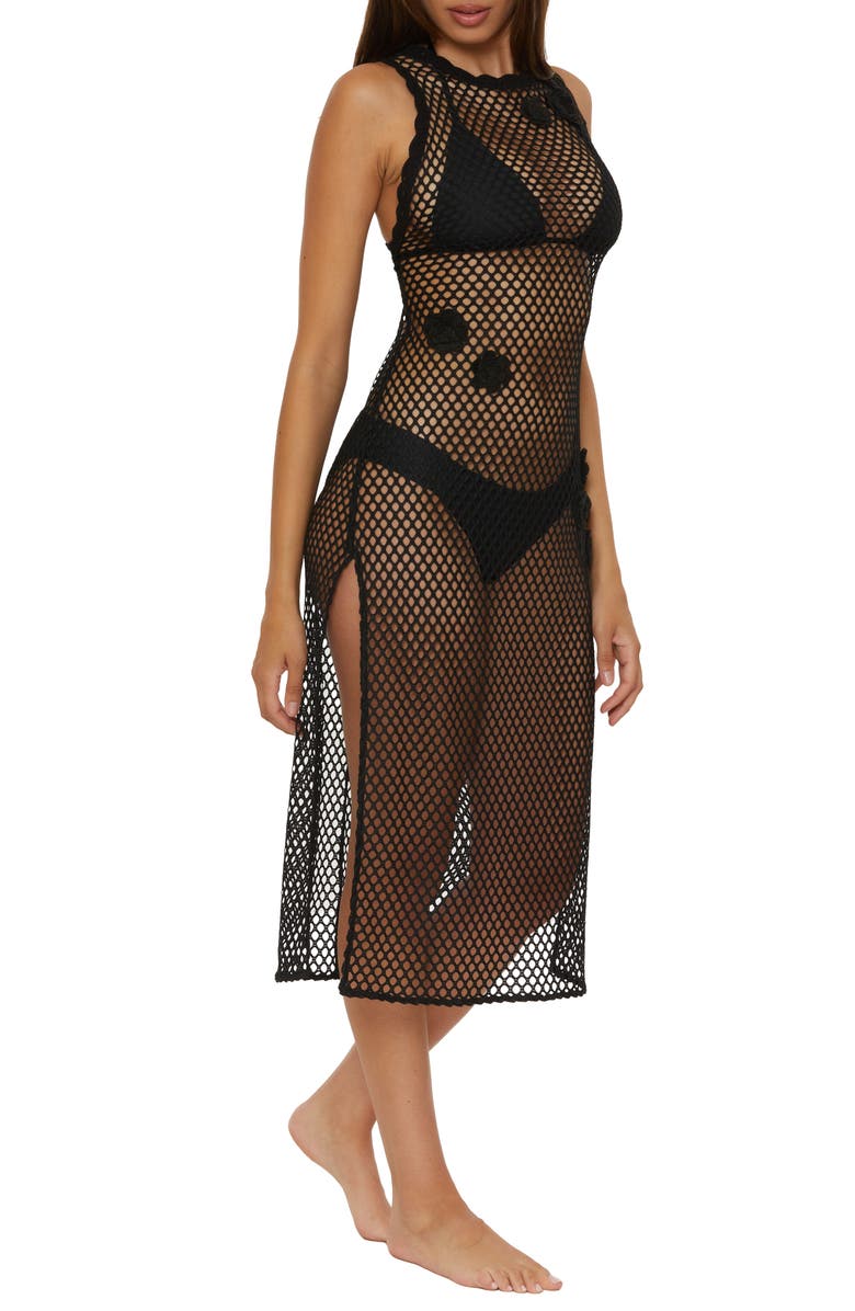 Becca Castaway Island Sheer Mesh Cover-Up Dress, Alternate, color, Black