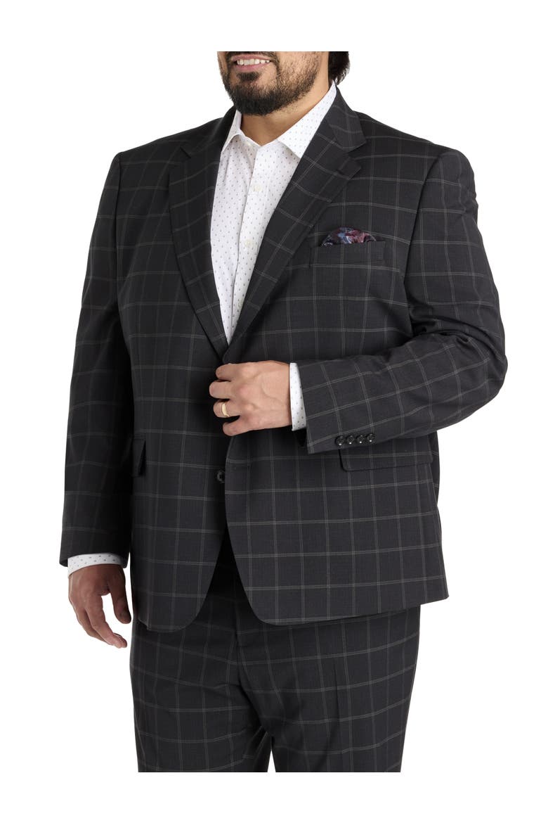 Big & Tall Windowpane Suit Jacket, Main, color, BLACK