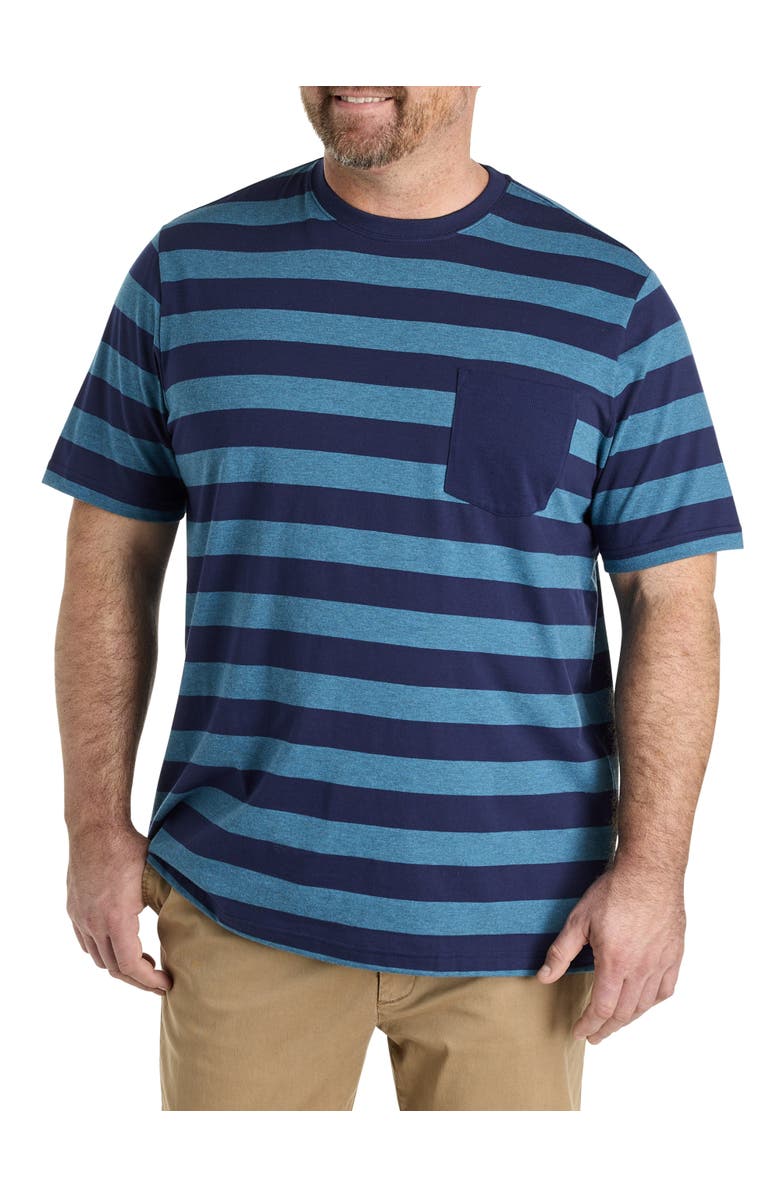 Harbor Bay by DXL Big & Tall Moisture-Wicking Striped Pocket T-Shirt, Main, color, Corsair Blue Heather