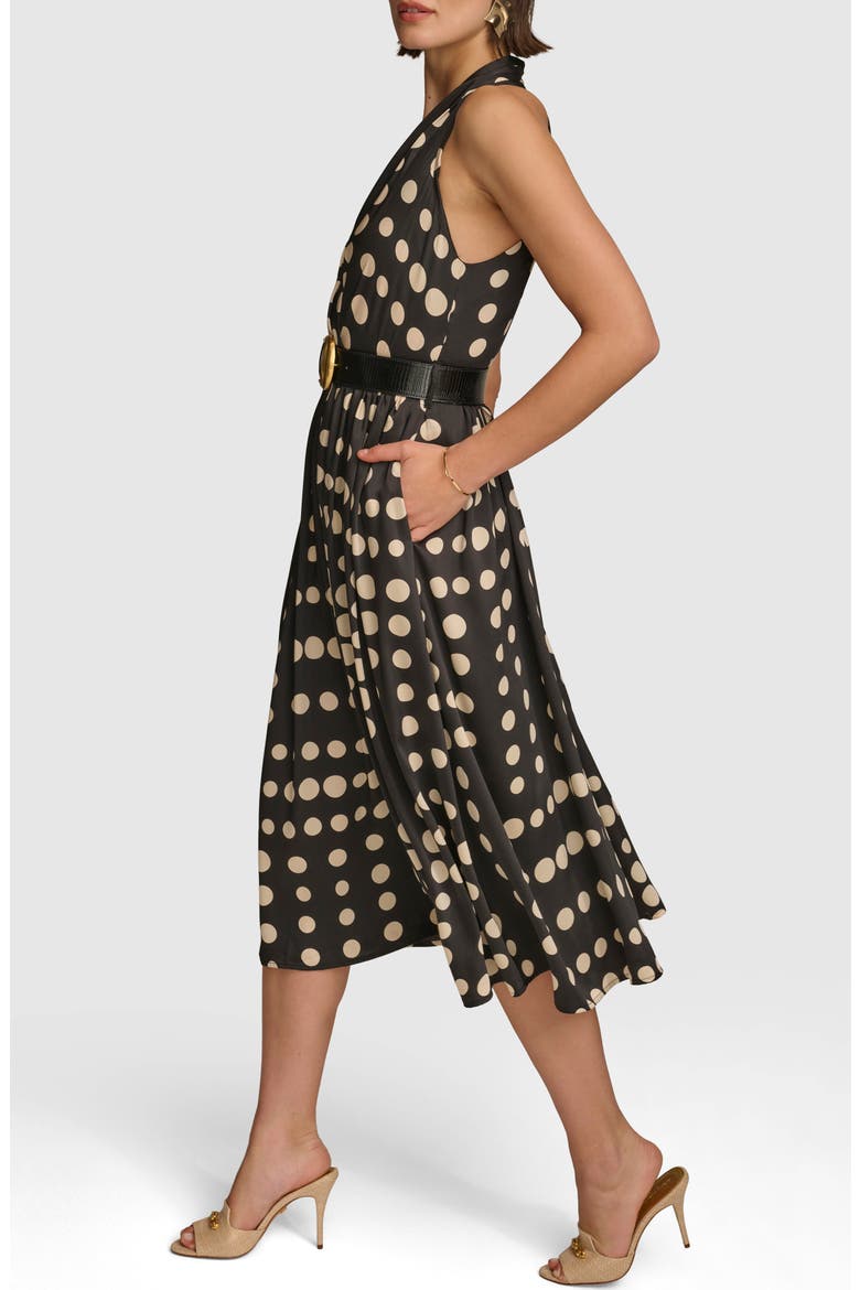 Polka Dot Belted Midi Dress, Alternate, color, BLACK/ CANVAS