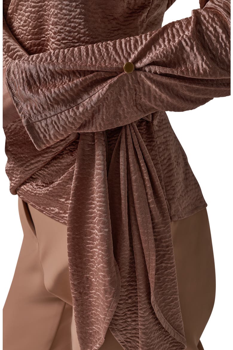 Crinkle Tie Waist Satin Top, Alternate, color, CAMEL