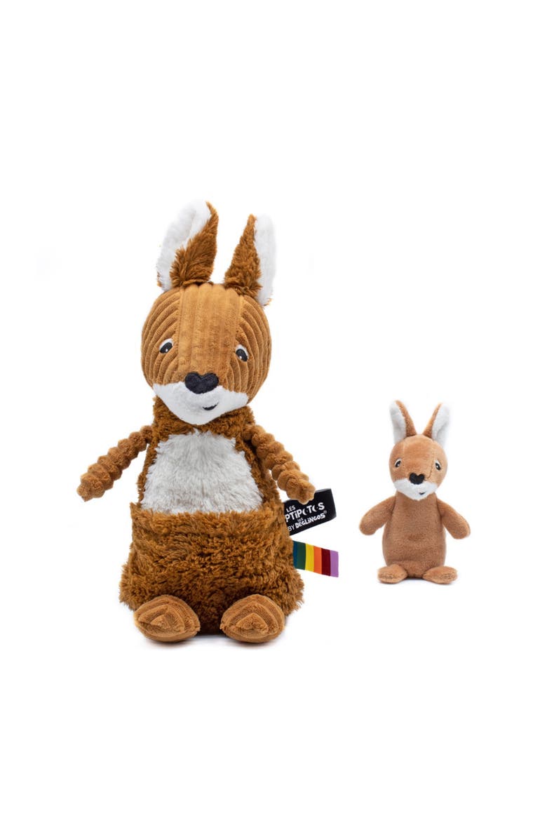 Les Ptipotos Kangaroo Mom & Her Baby - Secret Keeper Plush Toy, Eco-Friendly, Soft & Washable, Main, color, Brown Sugar