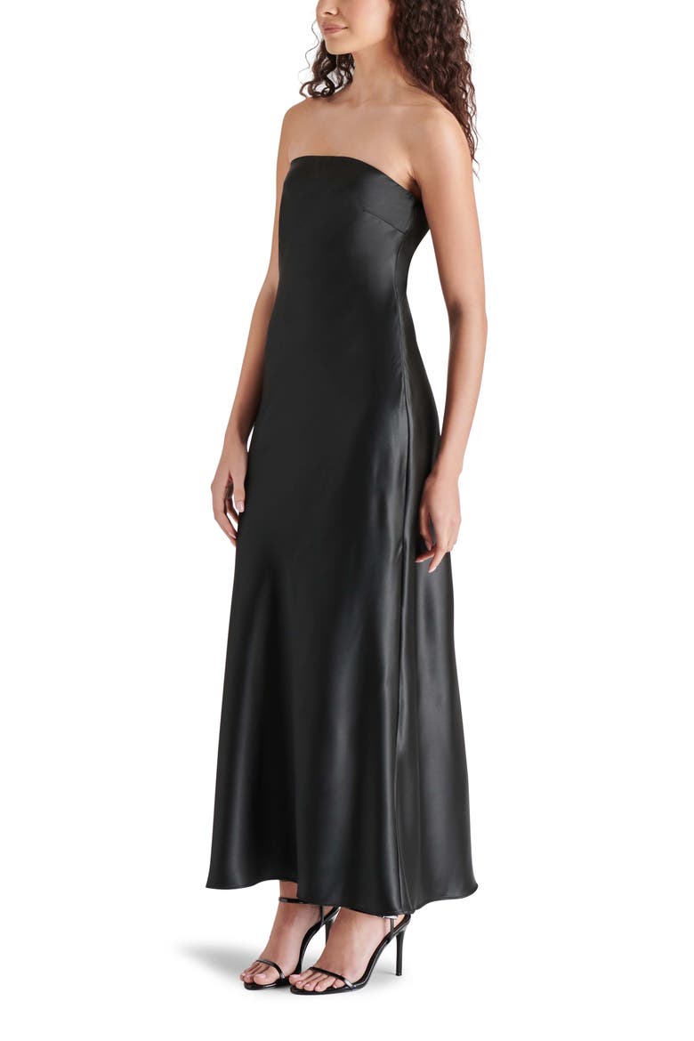 Jessamine Strapless Stretch Satin Dress, Alternate, color, BLACK