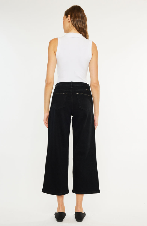 Kancan Sterling High Rise Crop Wide Leg Jeans In Black