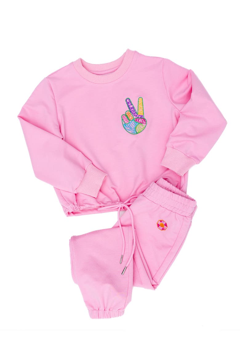 Girls' Peace Embroidered Jogger Set - Little Kid, Big Kid, Main, color, Pink