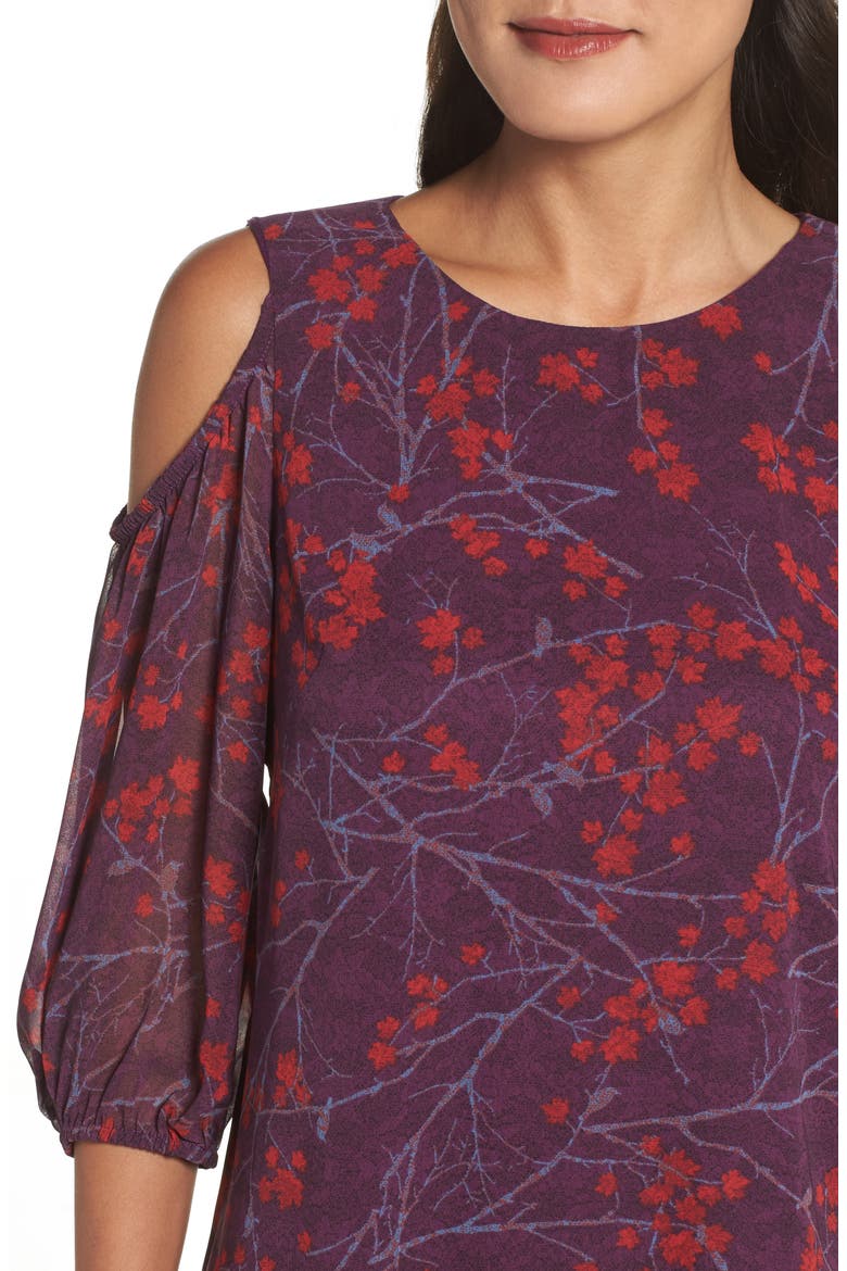 Cold Shoulder Shift Dress, Alternate, color, RED/ MERLOT