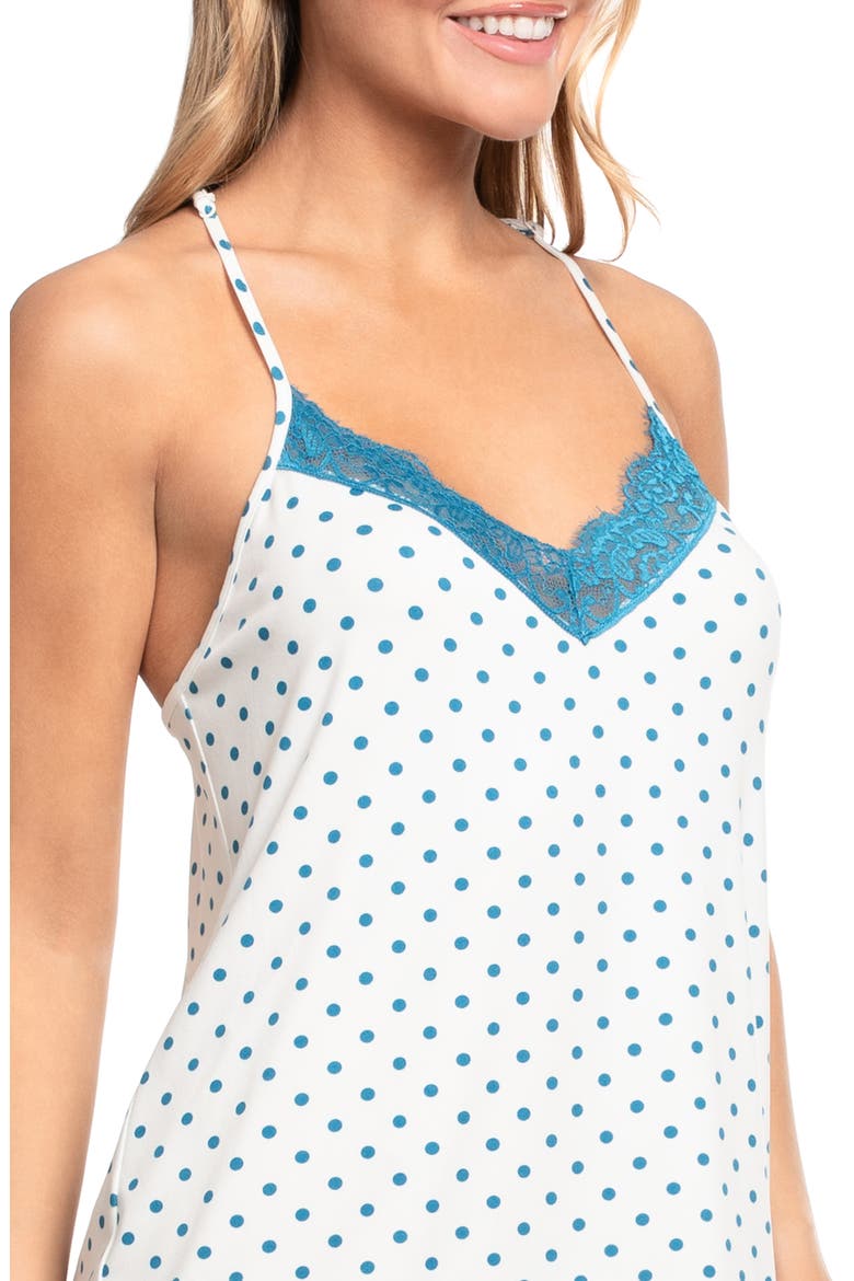 Aimee Lace Trim Knit Chemise, Alternate, color, IVORY TEAL DOT