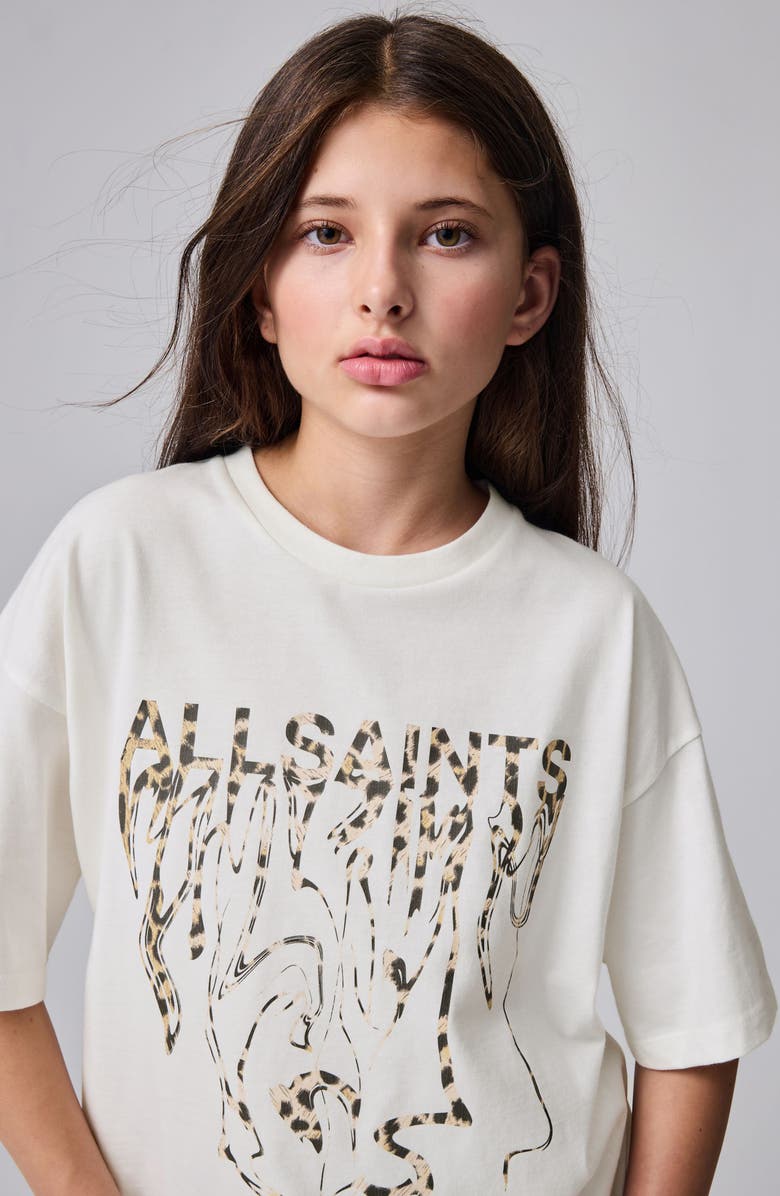 smALLSAINTS by ALLSAINTS Kids' Leopard Inksaints Oversize Cotton Graphic T-Shirt, Alternate, color, Cream