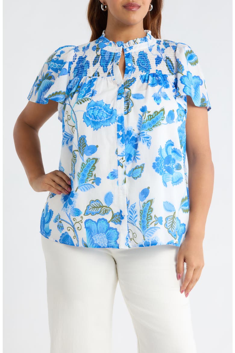 Samian Floral Romy Mock Neck Top, Main, color, WHITE-BLUE-GREEN