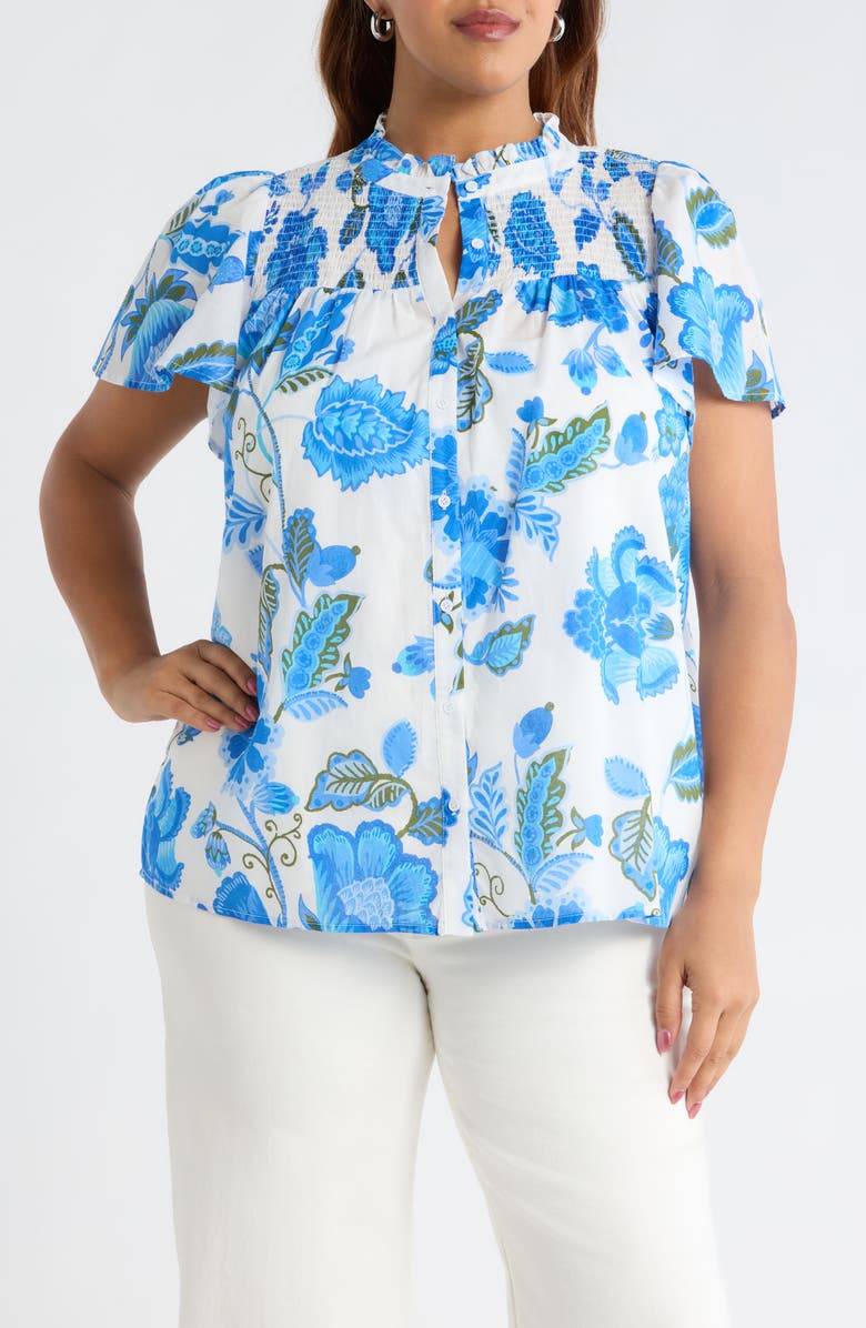 SUGARLIPS Samian Floral Romy Mock Neck Top, Main, color, White-Blue-Green