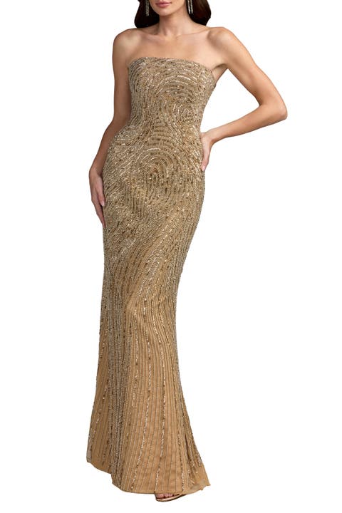 Embellished Strapless Column Gown