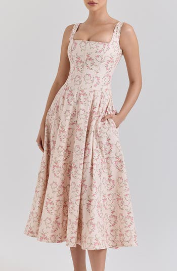 Mariabella Lace-Up Stretch Cotton Midi Dress