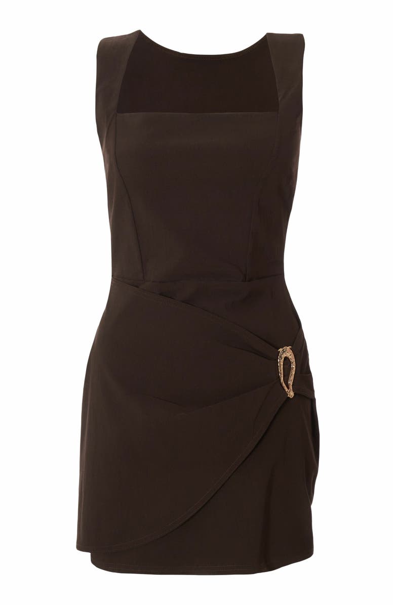 QUIZ Bengaline Square Neck Gold Buckle Mini Dress, Alternate, color,