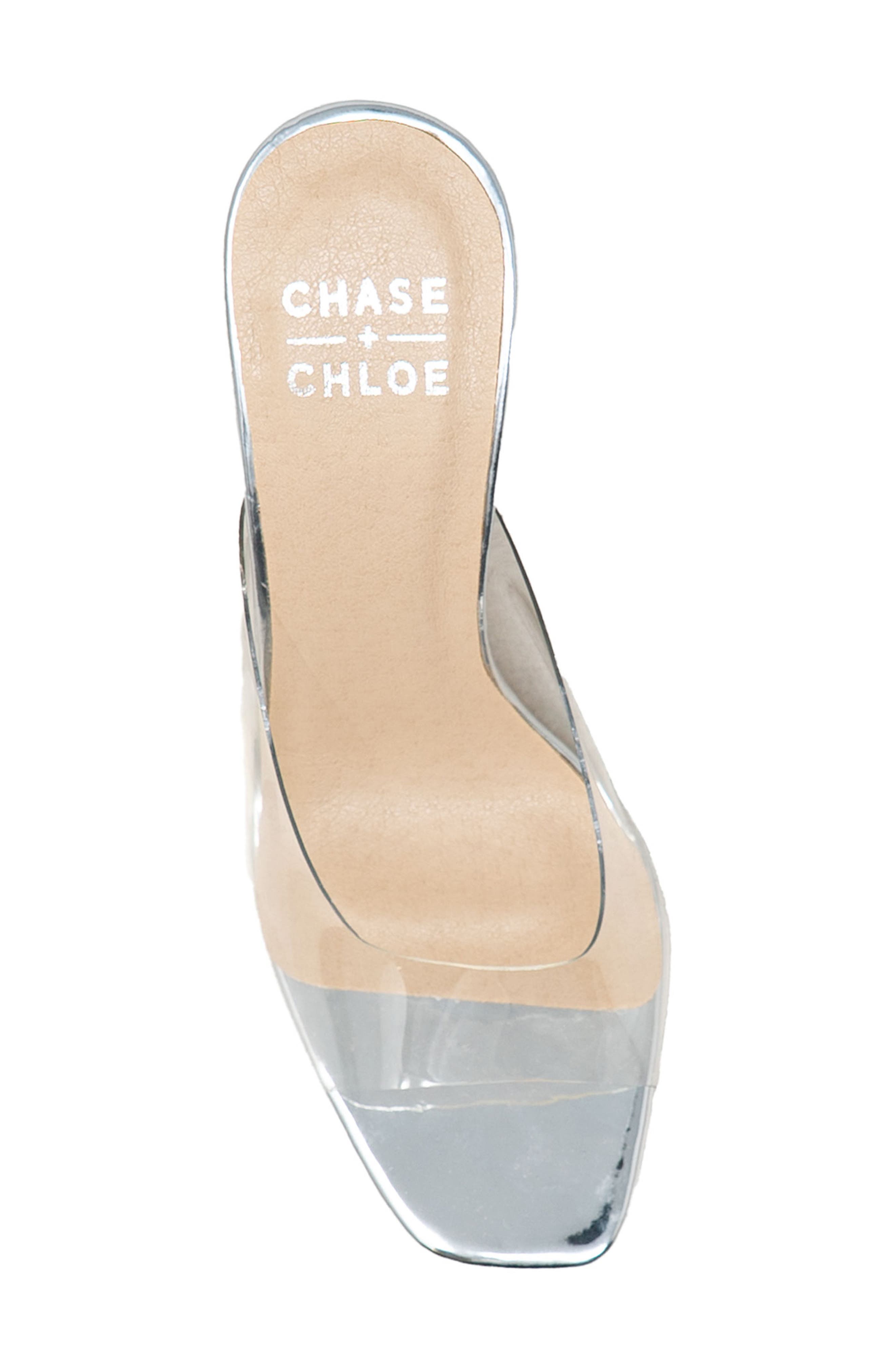 CHASE AND CHLOE Echo Square Toe Sandal, Alternate, color, Clear Silver