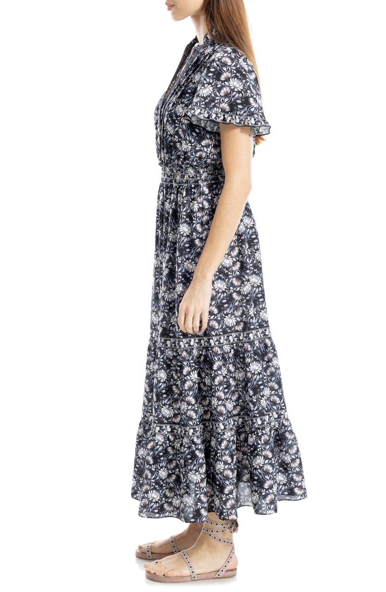 MAX STUDIO Smocked Flutter Sleeve Maxi Dress, Alternate, color, Black Blooming Swirl