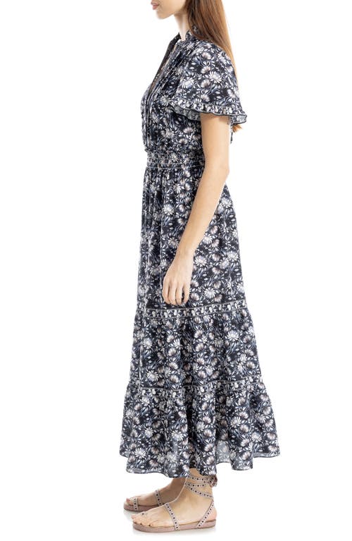 Max Studio Smocked Flutter Sleeve Maxi Dress In Multi