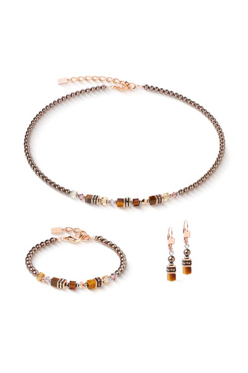 Coeur De Lion Princess Earth Glow Rose Gold Earrings In Brown