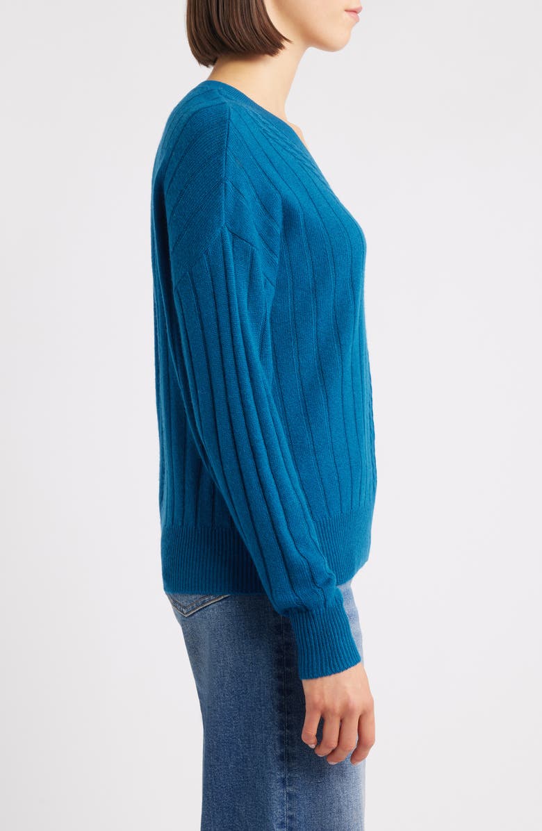 Griffen Cable Wool 
Cashmere V-Neck Sweater, Alternate, color, Blue