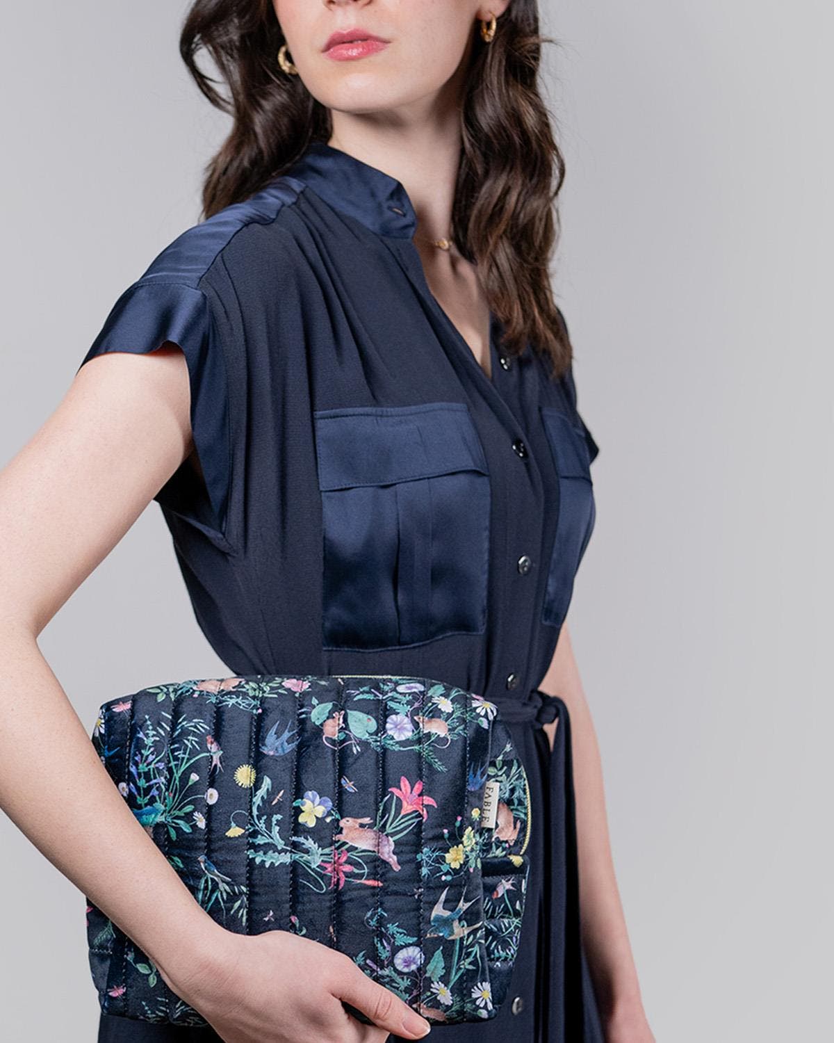 Fable England Running Bunny Large Quilted Makeup Bag, Alternate, color, Navy