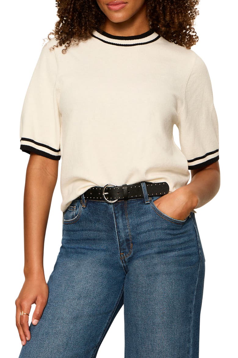 Perfect Tipped Short Sleeve Sweater, Main, color, CHALK W B