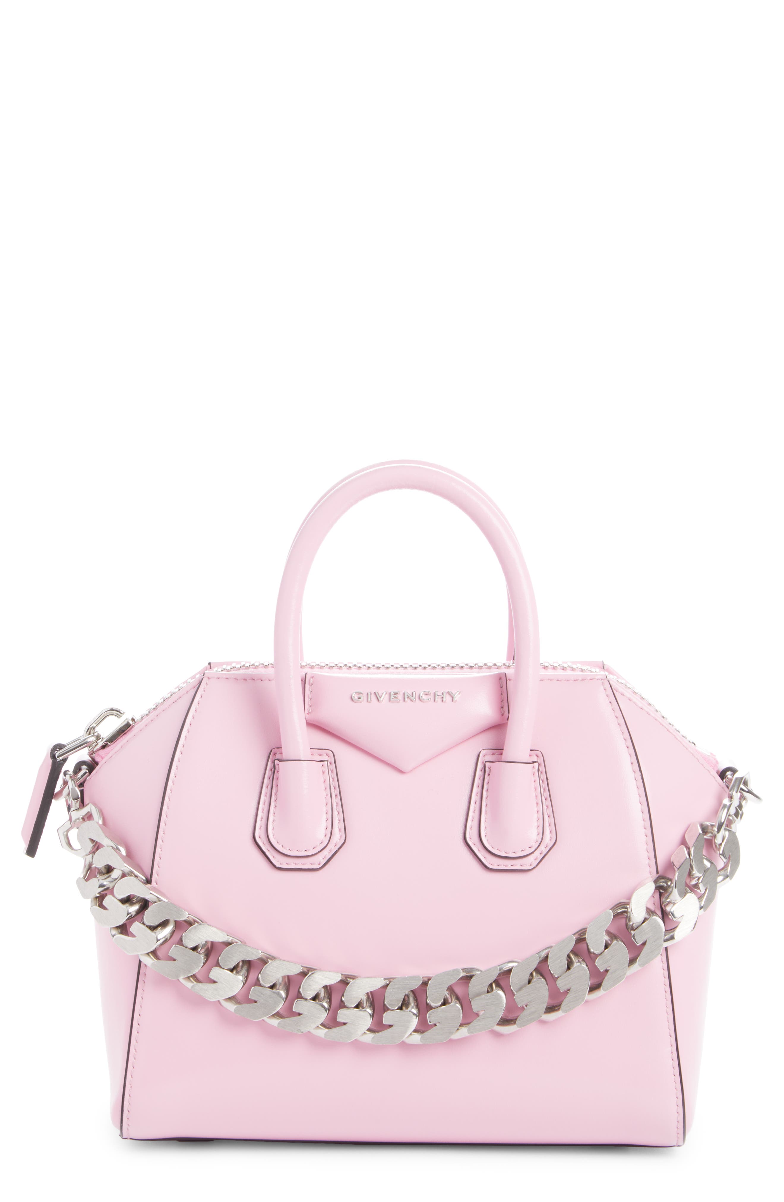 Mini Antigona Leather Satchel, Main, color, BABY PINK