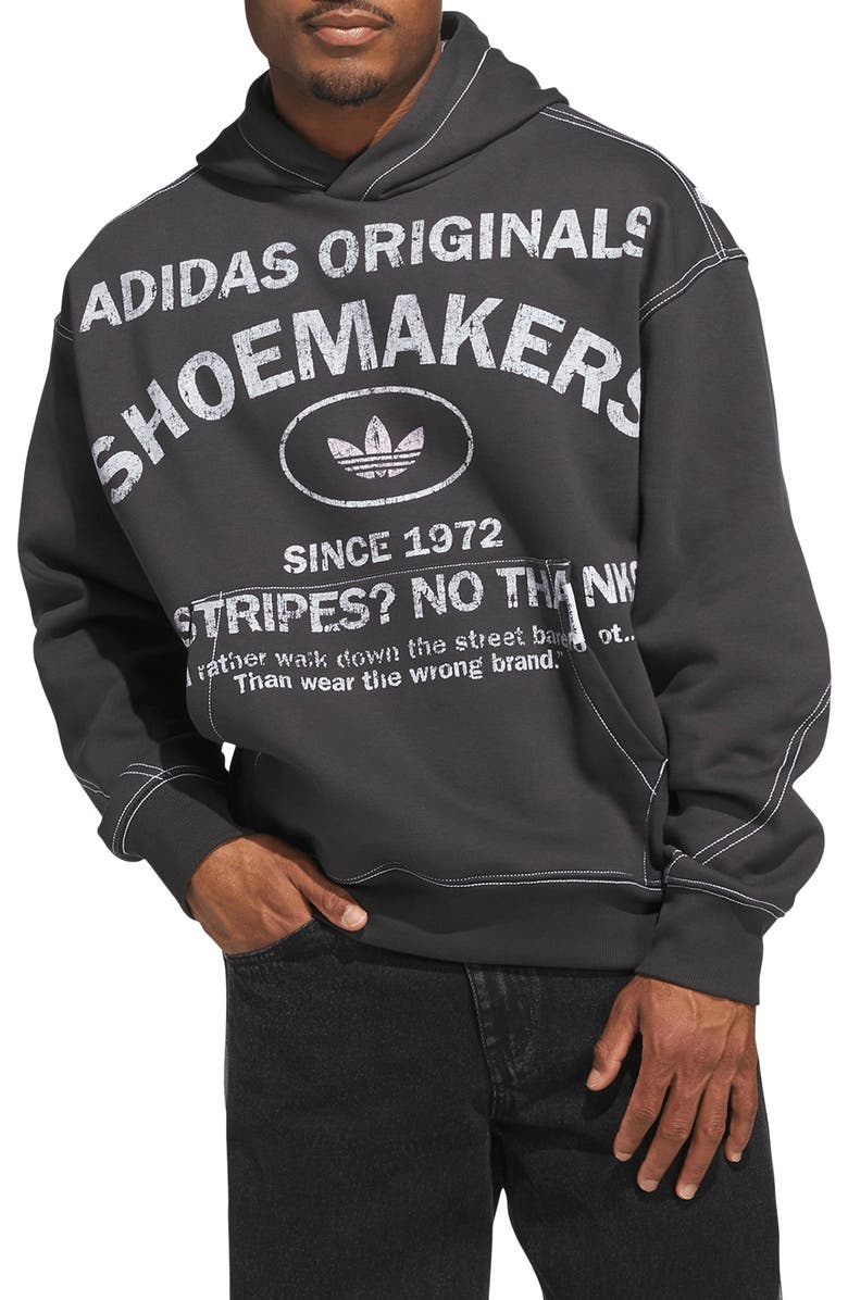 adidas Shoemaker Loose Fit Graphic Hoodie, Main, color, Utility Black