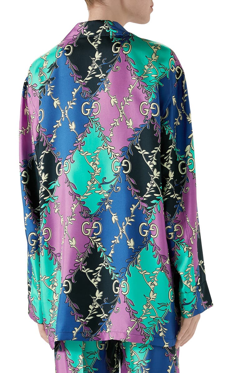 Gucci GG Rhombus Ramage Print Silk Twill Shirt, Alternate, color, 