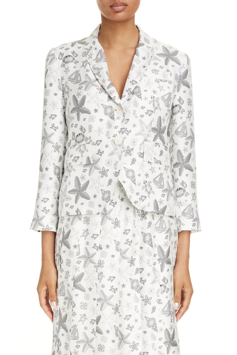 Nautical Crystal Print Shrunken Silk Sport Coat, Main, color, WHITE