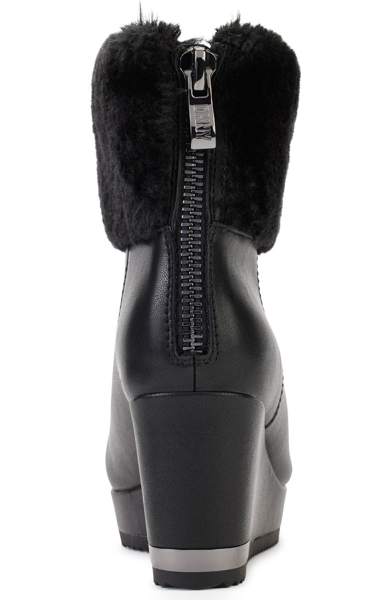 DKNY Nadra Faux Fur Cuff Wedge Bootie, Alternate, color, Black