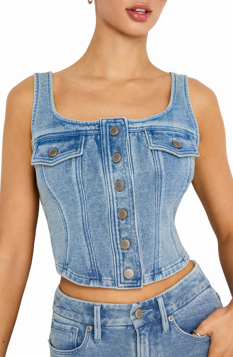 Good American Jeanus Button Front Crop Corset Top, Main, color, 