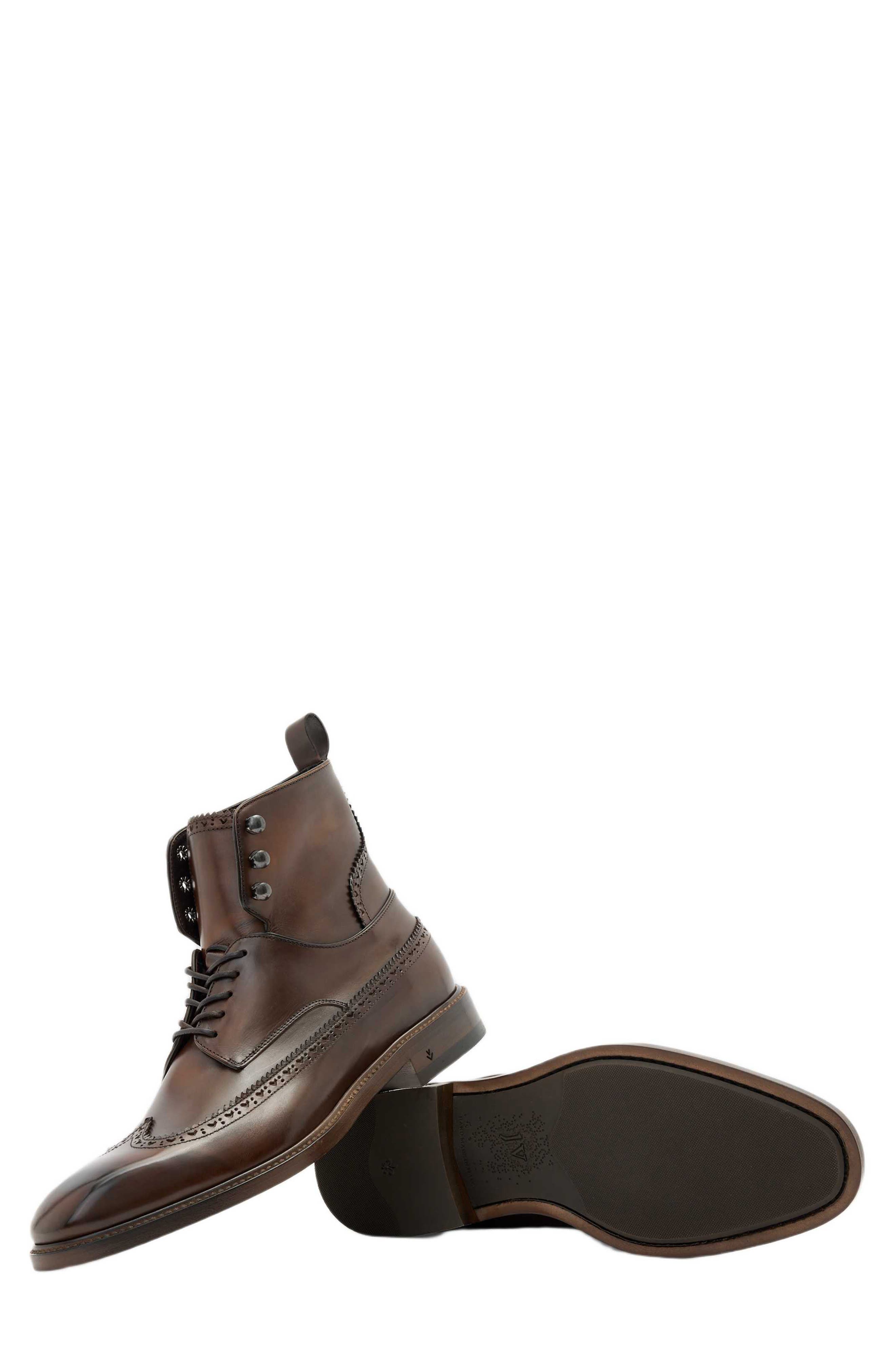 John Varvatos Harrison Longwing Leather Boot, Alternate, color, Wood Brown