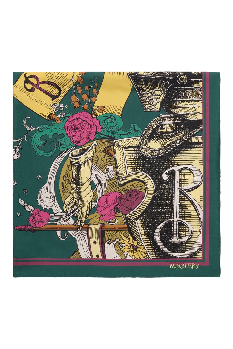 Print Etched Knight Silk Scarf, Alternate, color, EMERALD GREEN