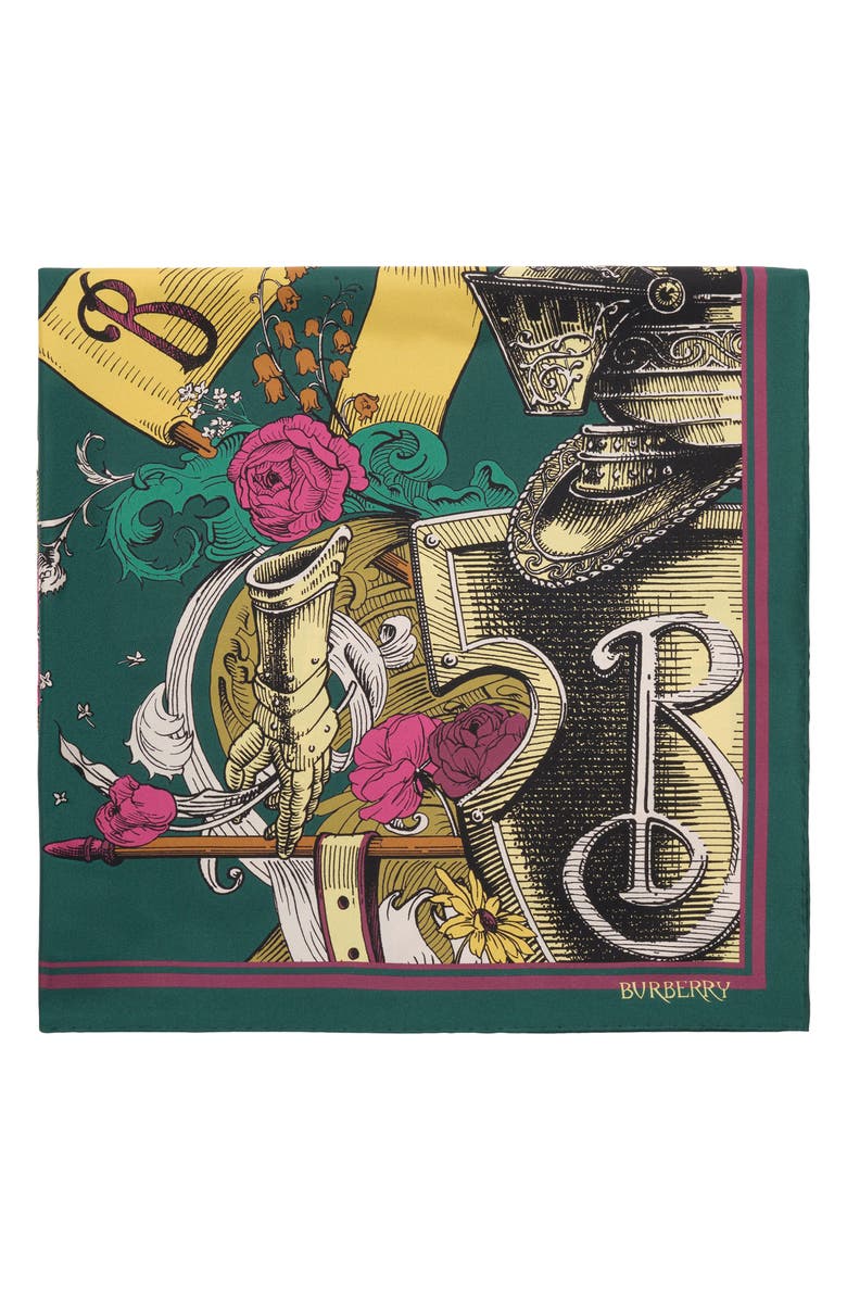 Burberry Print Etched Knight Silk Scarf, Alternate, color, Emerald Green