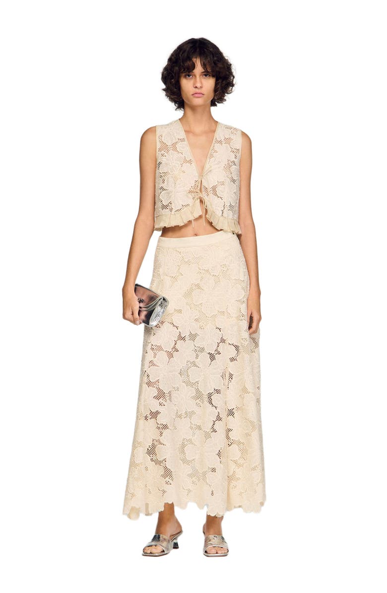 SANDRO Long guipure skirt, Alternate, color, Ecru