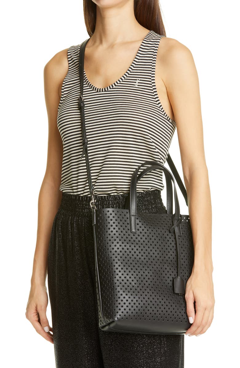 Saint Laurent Toy North/South Star Perforated Leather Tote, Alternate, color,