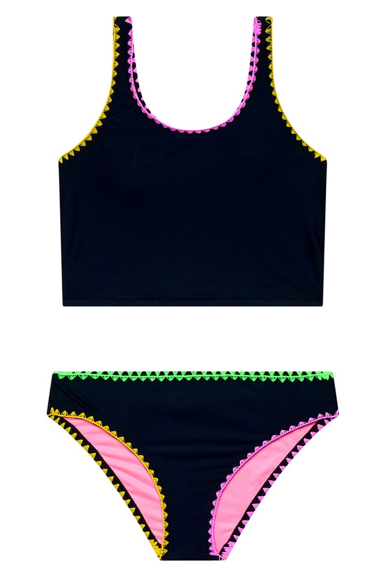 Kids' Whipstitch Two-Piece Swimsuit, Main, color, BLACK
