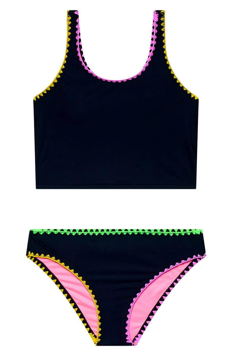 Beach Lingo Kids' Whipstitch Two-Piece Swimsuit, Main, color, Black