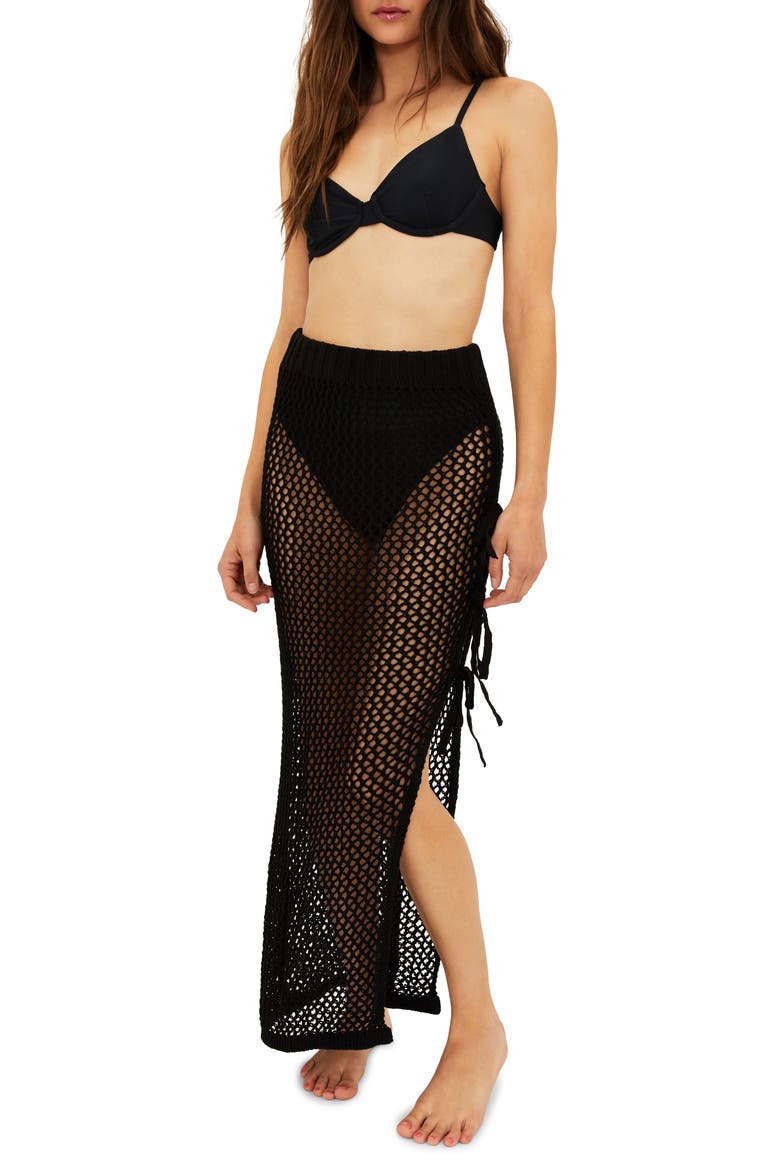 Deborah Sheer Open Stitch Cover-Up Skirt, Main, color, BLACK