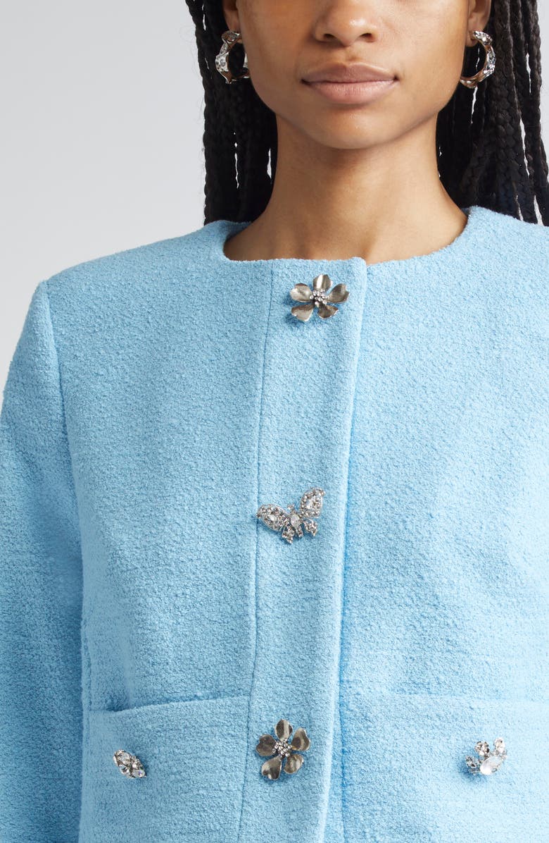 Oscar de la Renta Tweed Suiting Jacket, Alternate, color, Baby Blue