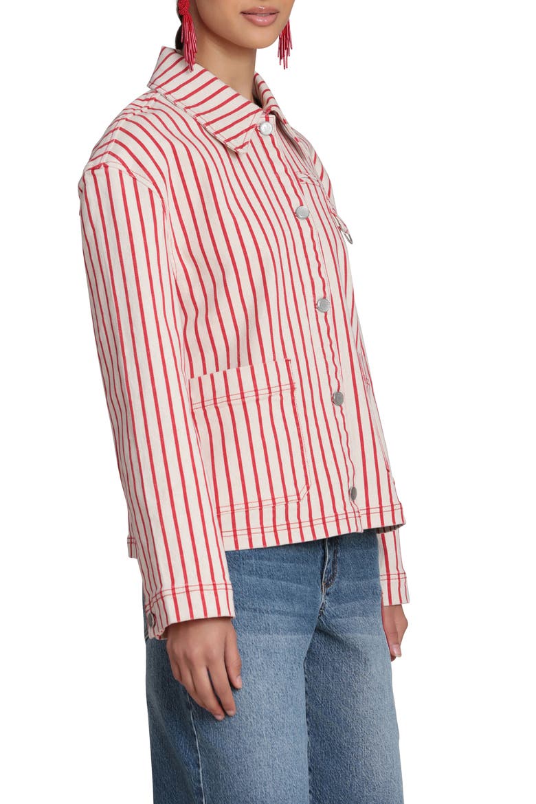 Short Stripe Chore Jacket, Alternate, color, CREAM-RED STRIPE