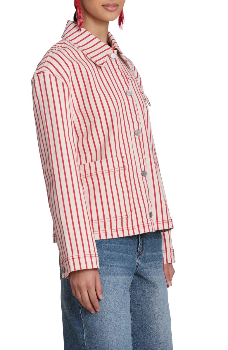 Avec Les Filles Short Stripe Chore Jacket, Alternate, color, Cream-Red Stripe