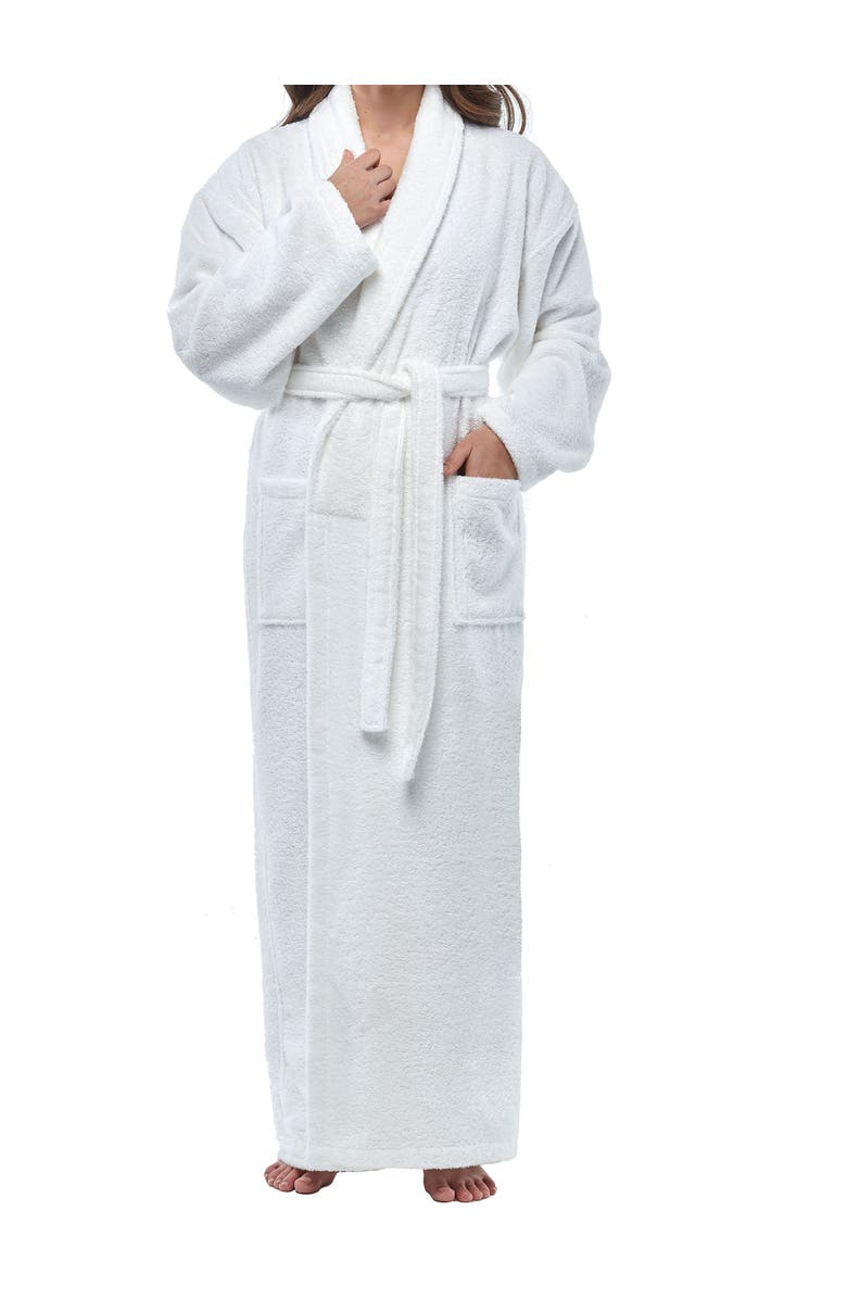 ARUS Womens Classic Shawl Collar Ankle Length Terry Bathrobe, Alternate, color, White