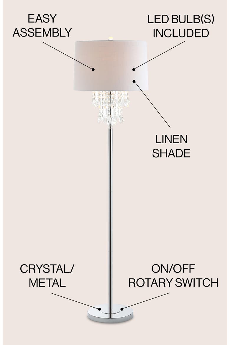 Abigail 61" Crystal / Metal LED Floor Lamp, Clear/Chrome, Alternate, color, Clear/Chrome