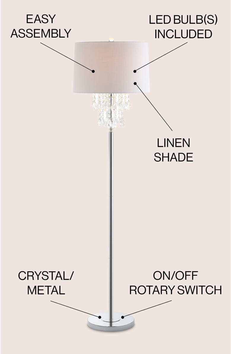 JONATHAN Y Abigail 61" Crystal / Metal LED Floor Lamp, Clear/Chrome, Alternate, color, Clear/Chrome