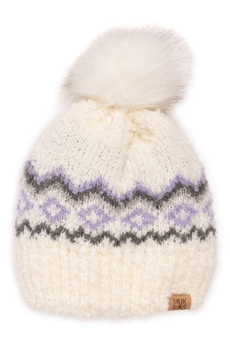 Bouclé Pattern Pompom Beanie, Main, color, IVORY COMBO