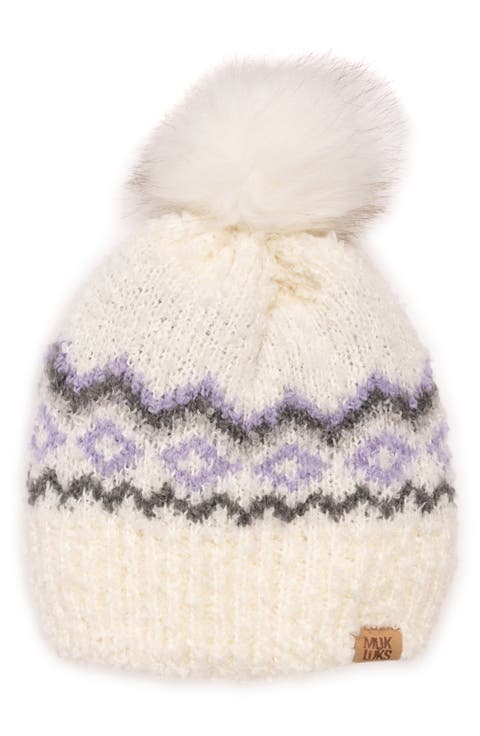 Bouclé Pattern Pompom Beanie