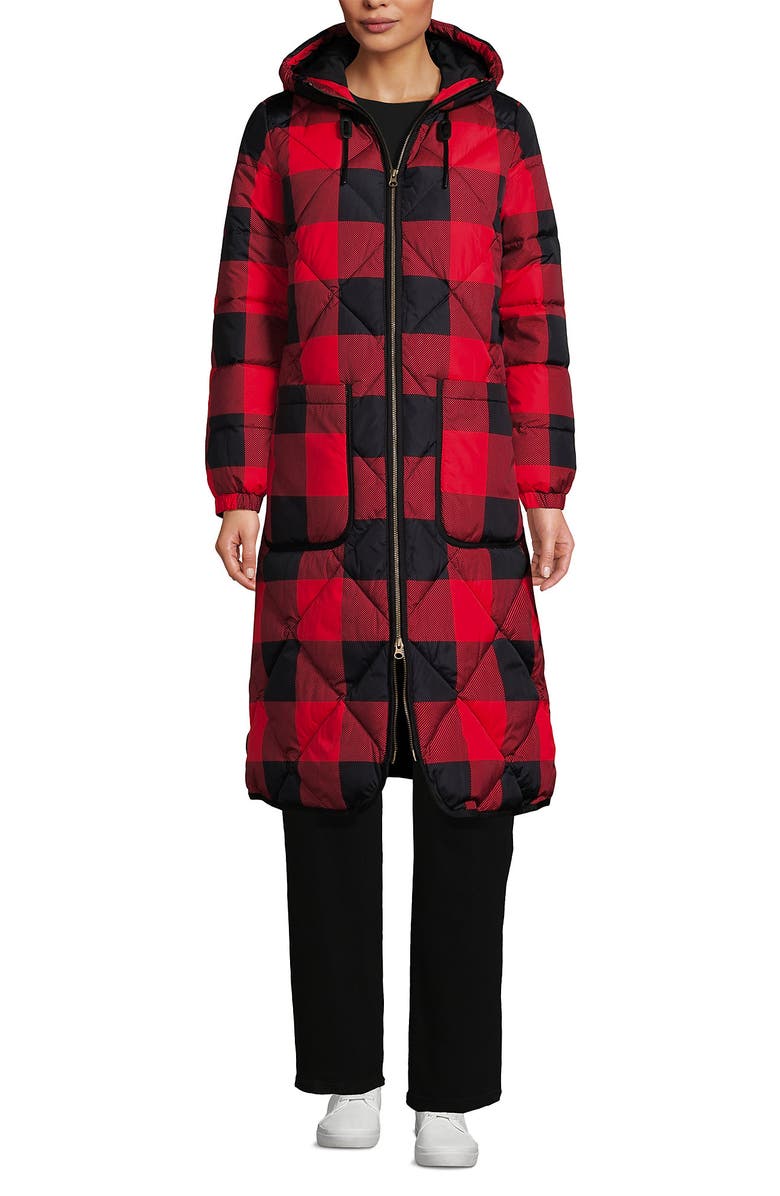 Lands' End FeatherFree Insulated Diamond Quilted Maxi Coat, Alternate, color, Compass Red Check